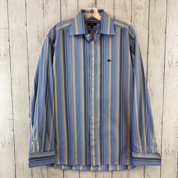 Burberry Other - Burberry London Blue/Cream Stripe Button-Up Long Sleeve Dress Shirt Size 16/41